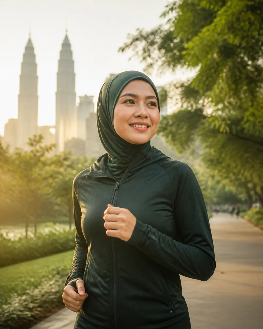 Malay Malaysian woman enjoying an active morning